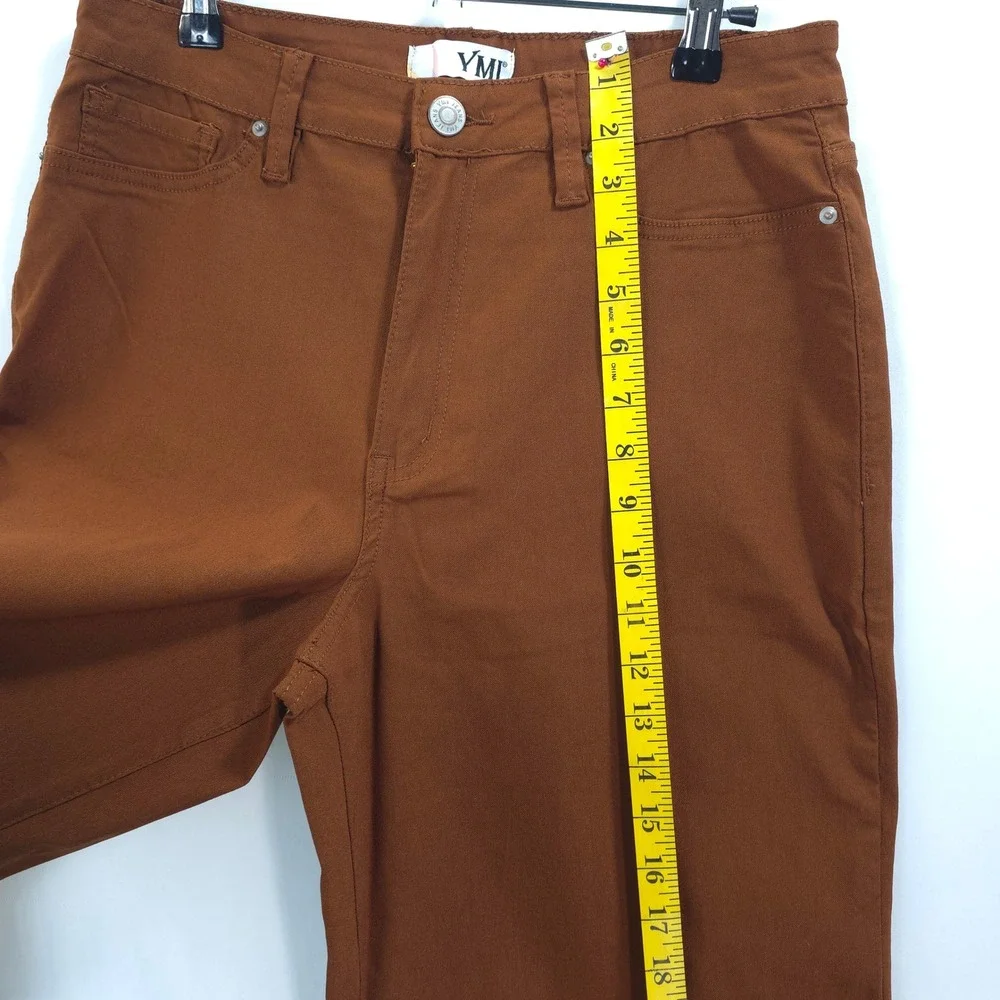 YMI Wide Leg Pants High Rise Stretch Rust Brown Women L Dark Academia Casual